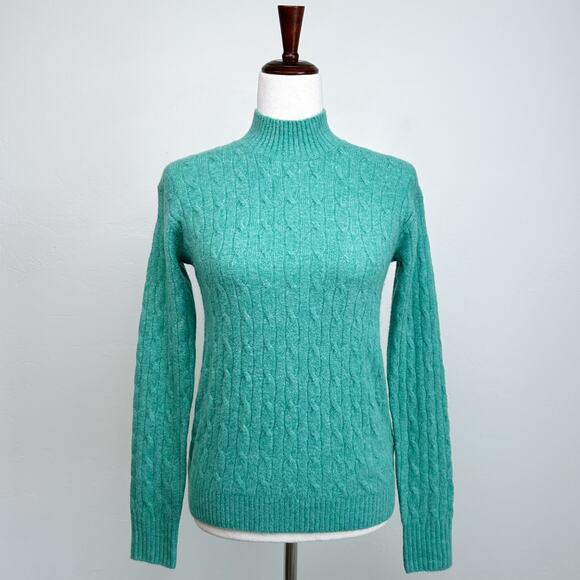 J. Crew Cable Knit Mock Neck Extra-Soft Green Sweater - Picture 1 of 8